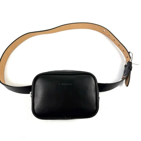 Calvin Klein Black Belt Bag Waist Pack Faux Leather Unisex L-XL Brand New - Picture 1 of 9